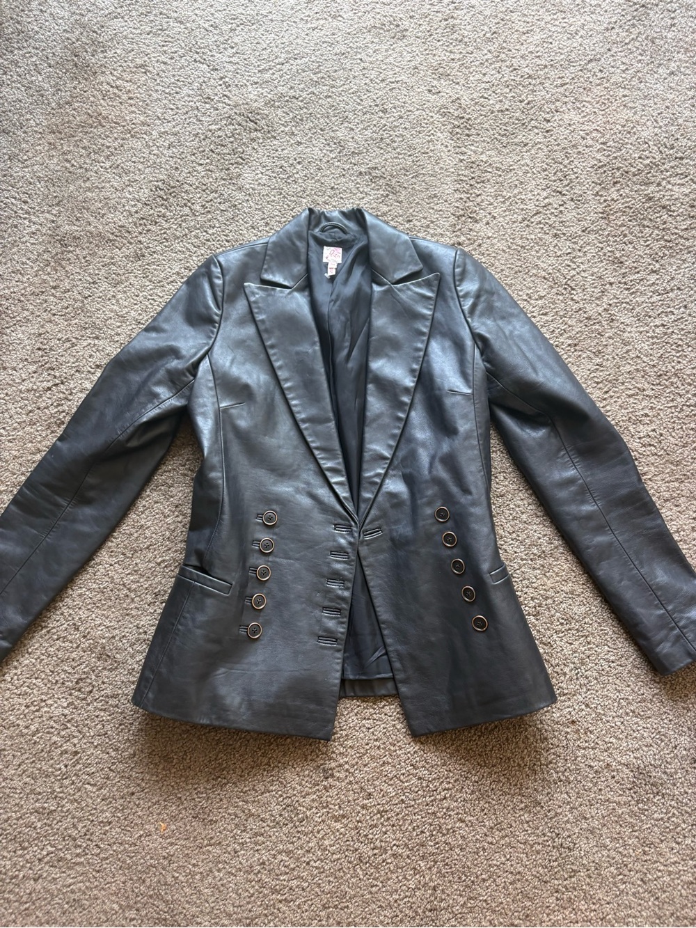 Vintage Leather Double-Breasted Blazer Jacket